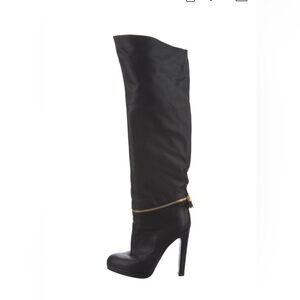 Sergio Rossi Black Over the Knee Boots with Gold Accent